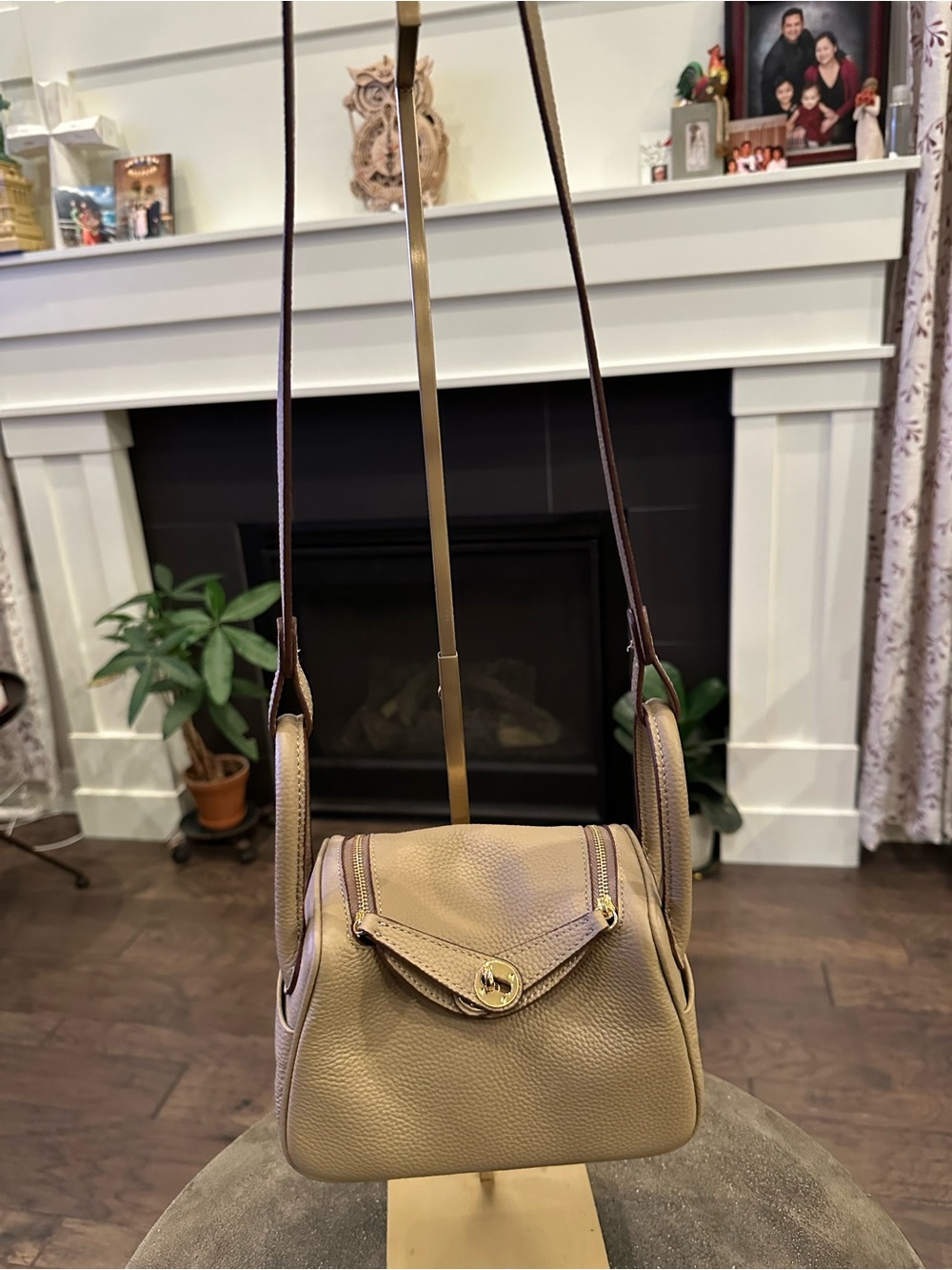 Classic Pebbled Crossbody Bag in Taupe small